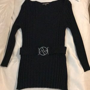 Adrienne Vittadini Black buckled stretch sweater